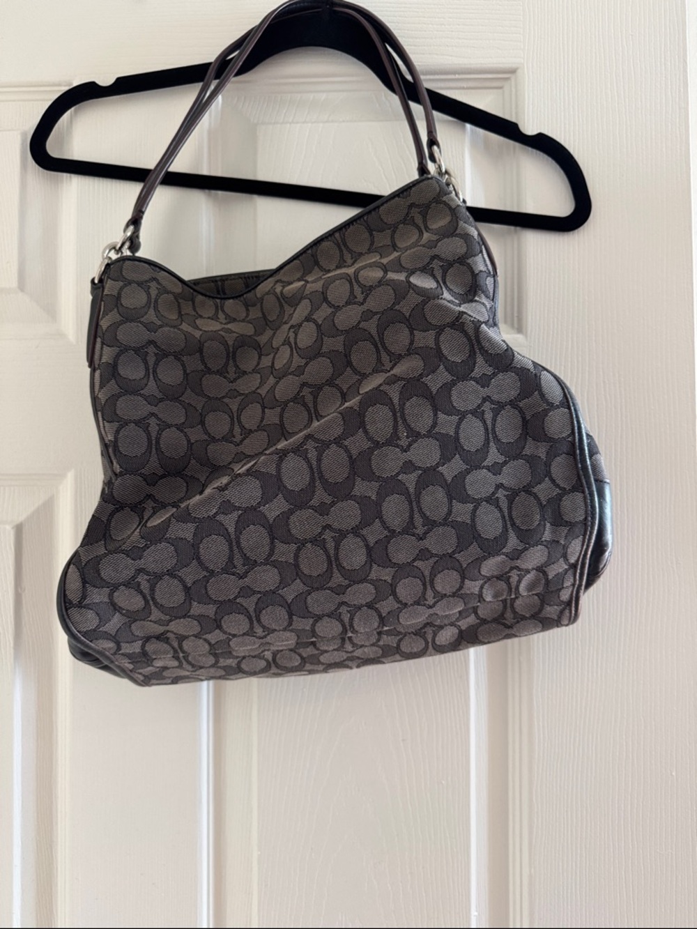 Coach Black and Gray Signature Classic Patterned Shoulder Bag in Jacquard Canvas